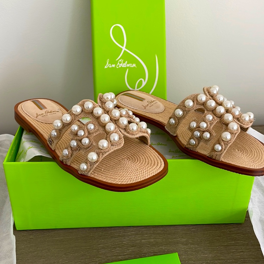 Sam Edelman Bay Sandal in Pearl and Linen - Size 5 New in box!